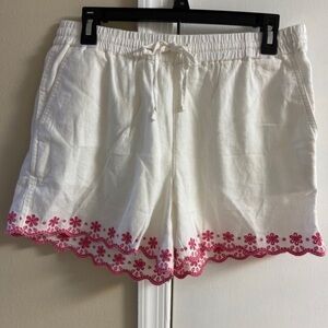 J. Crew White Drawstring Shorts with Pink Floral Scallop Hem small